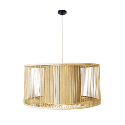 GloboStar® HIBISCUS 01936 Boho Κρεμαστό Φωτιστικό Πλέγμα Μονόφωτο 1 x E27 IP20 Μπεζ Ξύλο - Μ80 x Π80 x Υ38cm