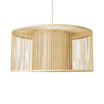 GloboStar® HIBISCUS 01936 Boho Κρεμαστό Φωτιστικό Πλέγμα Μονόφωτο 1 x E27 IP20 Μπεζ Ξύλο - Μ80 x Π80 x Υ38cm