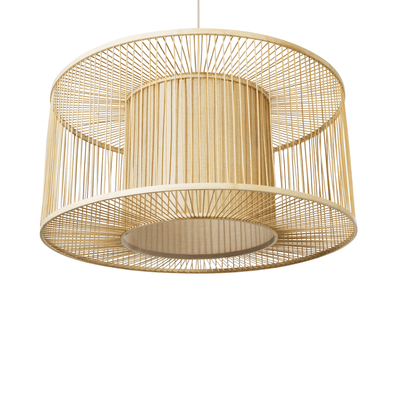 GloboStar® HIBISCUS 01936 Boho Κρεμαστό Φωτιστικό Πλέγμα Μονόφωτο 1 x E27 IP20 Μπεζ Ξύλο - Μ80 x Π80 x Υ38cm