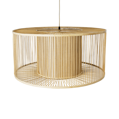 GloboStar® HIBISCUS 01936 Boho Κρεμαστό Φωτιστικό Πλέγμα Μονόφωτο 1 x E27 IP20 Μπεζ Ξύλο - Μ80 x Π80 x Υ38cm