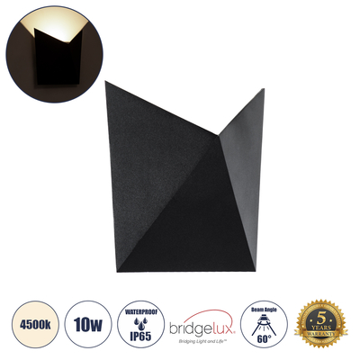 GloboStar® STEALTH 60523 Φωτιστικό Τοίχου - Απλίκα Αρχιτεκτονικού Φωτισμού Εσωτερικού/Εξωτερικού Χώρου Up or Down LED 10W 1100lm 60° AC220-240V Αδιάβροχο IP65 - Σώμα Αλουμινίου & Tempered Glass - Μ17 x Π17 x Υ7.5cm - Φυσικό Λευκό 4500K - Μαύρο - Bridgelux Chip - 5 Years Warranty