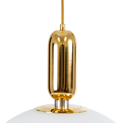 GloboStar® ESTETICO 61494 Μοντέρνο Κρεμαστό Φωτιστικό Μπάλα Μονόφωτο 1 x E27 IP20 Λευκό Γυαλί με Χρυσό Μέταλλο - Μ40 x Π40 x Υ58cm