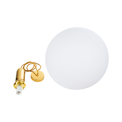 GloboStar® ESTETICO 61494 Μοντέρνο Κρεμαστό Φωτιστικό Μπάλα Μονόφωτο 1 x E27 IP20 Λευκό Γυαλί με Χρυσό Μέταλλο - Μ40 x Π40 x Υ58cm