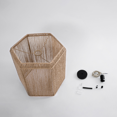 GloboStar® CAYMAN 00519 Boho Κρεμαστό Φωτιστικό Πλέγμα Μονόφωτο 1 x E27 IP20 Μπεζ Σχοινί - Μ40 x Π40 x Υ40cm