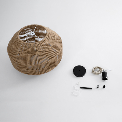 GloboStar® CAYMAN 00522 Boho Κρεμαστό Φωτιστικό Πλέγμα Μονόφωτο 1 x E27 IP20 Μπεζ Σχοινί - Μ40 x Π40 x Υ30cm