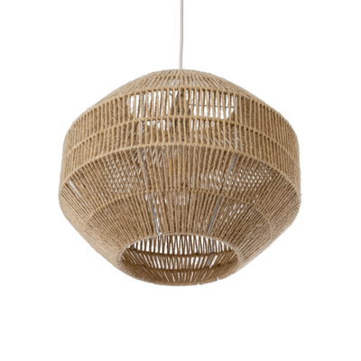 GloboStar® CAYMAN 00522 Boho Κρεμαστό Φωτιστικό Πλέγμα Μονόφωτο 1 x E27 IP20 Μπεζ Σχοινί - Μ40 x Π40 x Υ30cm