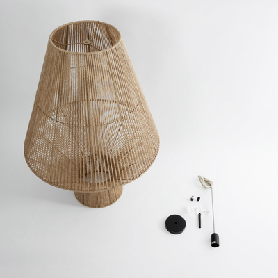 GloboStar® CAYMAN 01854 Boho Κρεμαστό Φωτιστικό Πλέγμα Μονόφωτο 1 x E27 IP20 Μπεζ Σχοινί - Μ60 x Π60 x Υ86cm