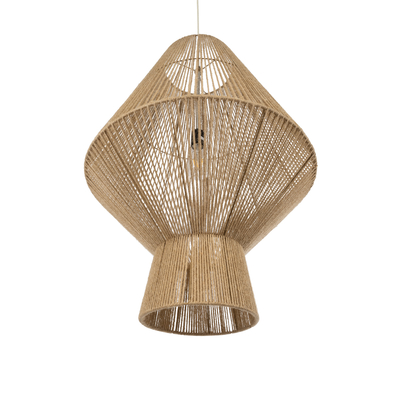 GloboStar® CAYMAN 01854 Boho Κρεμαστό Φωτιστικό Πλέγμα Μονόφωτο 1 x E27 IP20 Μπεζ Σχοινί - Μ60 x Π60 x Υ86cm