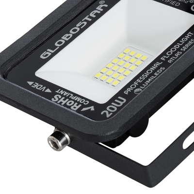 GloboStar® ATLAS 61410 Επαγγελματικός Προβολέας LED 20W 2500lm 120° AC 220-240V - Αδιάβροχος IP67 - Μ12 x Π2.5 x Υ9.5cm - Μαύρο - Ψυχρό Λευκό 6000K - LUMILEDS Chips - TÜV Rheinland Certified - 5 Years Warranty
