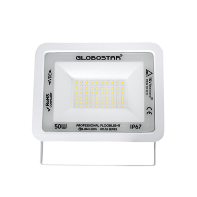 GloboStar® ATLAS 61420 Επαγγελματικός Προβολέας LED 50W 6000lm 120° AC 220-240V - Αδιάβροχος IP67 - Μ21 x Π3.5 x Υ16cm - Λευκό - Φυσικό Λευκό 4500K - LUMILEDS Chips - TÜV Rheinland Certified - 5 Years Warranty