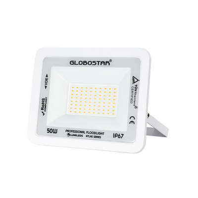GloboStar® ATLAS 61421 Επαγγελματικός Προβολέας LED 50W 5750lm 120° AC 220-240V - Αδιάβροχος IP67 - Μ21 x Π3.5 x Υ16cm - Λευκό - Θερμό Λευκό 2700K - LUMILEDS Chips - TÜV Rheinland Certified - 5 Years Warranty