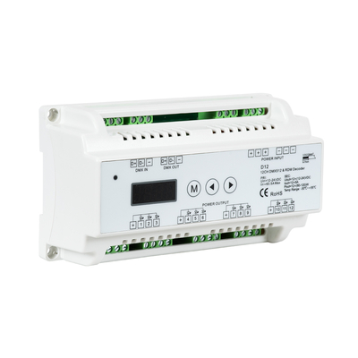 GloboStar® 71449 D12 SKYDANCE DC DMX & RDM Dimmer Din Rail Ράγας High Speed Controller / Decoder / Master 12 Καναλιών DC 12-24V 12 x 5A 120W - Max 60.5A 1440W - IP20 Μ15.5 x Π9 x Υ6cm - 5 Years Warranty
