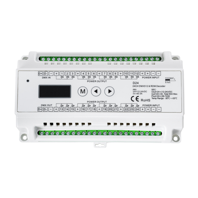 GloboStar® 71450 D24 SKYDANCE DC DMX & RDM Dimmer Din Rail Ράγας High Speed Controller / Decoder 24 Καναλιών DC 12-24V 24 x 3A 72W - Max 72.5A 1740W - IP20 Μ16 x Π9 x Υ6cm - 5 Years Warranty