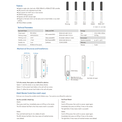 GloboStar® 71545 R10 SKYDANCE Ασύρματο Χειριστήριο Αφής RF 2.4Ghz 1 Group για όλα τα RGBW+WW+CCT SKYDANCE Controller DC 3V 1 x CR2032 - IP20 Μαύρο Μ12.2 x Π5.3 x Υ1.7cm - 5 Years Warranty