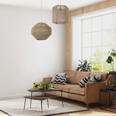 GloboStar® CAYMAN 00519 Boho Κρεμαστό Φωτιστικό Πλέγμα Μονόφωτο 1 x E27 IP20 Μπεζ Σχοινί - Μ40 x Π40 x Υ40cm