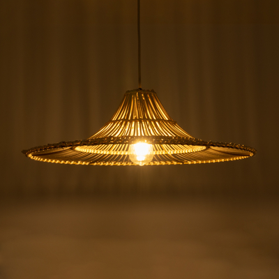 GloboStar® PALERMO 02208 Boho Κρεμαστό Φωτιστικό Πλέγμα Μονόφωτο 1 x E27 IP20 Μπεζ Ξύλο - Μ60 x Π60 x Υ20cm