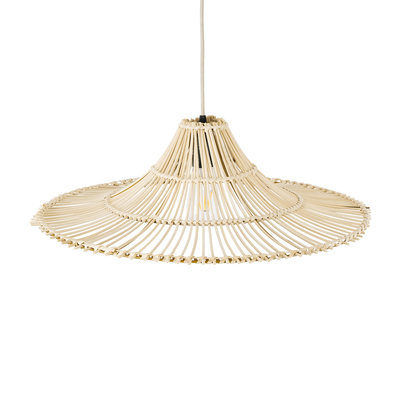 GloboStar® PALERMO 02208 Boho Κρεμαστό Φωτιστικό Πλέγμα Μονόφωτο 1 x E27 IP20 Μπεζ Ξύλο - Μ60 x Π60 x Υ20cm