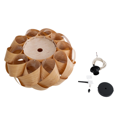 GloboStar® SARDIGNA 02218 Boho Κρεμαστό Φωτιστικό Πλέγμα Μονόφωτο 1 x E27 IP20 Καφέ Ξύλο - Μ60 x Π60 x Υ30cm