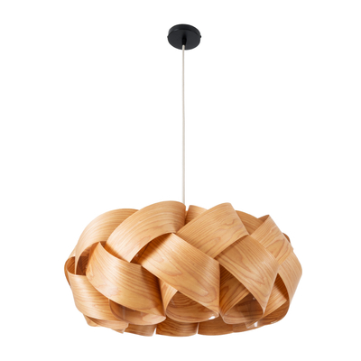 GloboStar® SARDIGNA 02218 Boho Κρεμαστό Φωτιστικό Πλέγμα Μονόφωτο 1 x E27 IP20 Καφέ Ξύλο - Μ60 x Π60 x Υ30cm