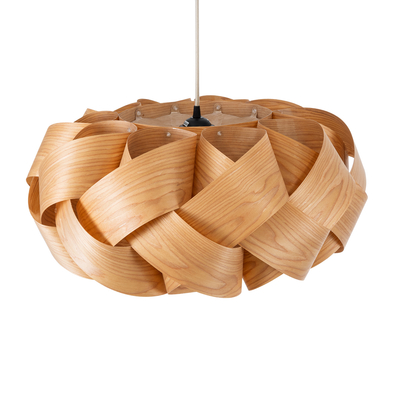 GloboStar® SARDIGNA 02218 Boho Κρεμαστό Φωτιστικό Πλέγμα Μονόφωτο 1 x E27 IP20 Καφέ Ξύλο - Μ60 x Π60 x Υ30cm