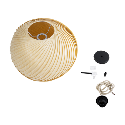 GloboStar® KAILANI 02242 Boho Κρεμαστό Φωτιστικό Καμπάνα Μονόφωτο 1 x E27 IP20 Μπεζ Ξύλο - Μ40 x Π40 x Υ30cm