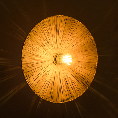 GloboStar® COLOMBO 02277 Boho Επιτοίχιο Φωτιστικό Απλίκα Μονόφωτο 1 x E27 IP20 Μπεζ Ράφια - Μ40 x Π40 x Υ9cm