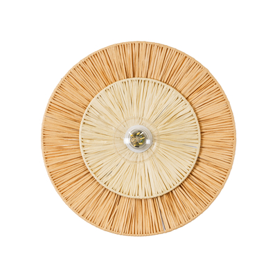 GloboStar® COLOMBO 02278 Boho Επιτοίχιο Φωτιστικό Απλίκα Μονόφωτο 1 x E27 IP20 Μπεζ Ράφια - Μ40 x Π40 x Υ9cm