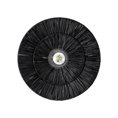 GloboStar® COLOMBO 02280 Boho Επιτοίχιο Φωτιστικό Απλίκα Μονόφωτο 1 x E27 IP20 Μαύρη Ράφια - Μ40 x Π40 x Υ9cm