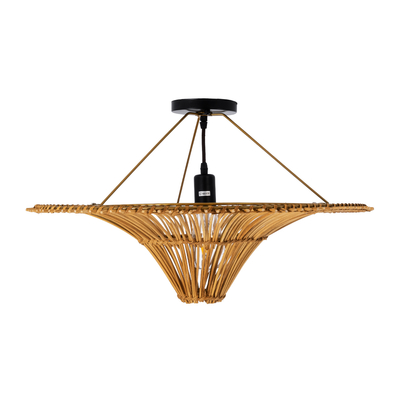 GloboStar® PALERMO 02308 Boho Φωτιστικό Οροφής Πλέγμα Μονόφωτο 1 x E27 IP20 Καφέ Ξύλο - Μ60 x Π60 x Υ36cm