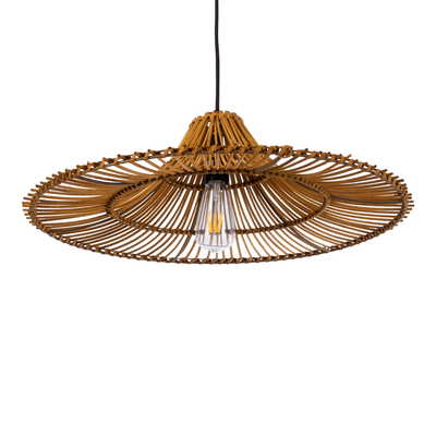 GloboStar® PALERMO 02310 Boho Κρεμαστό Φωτιστικό Πλέγμα Μονόφωτο 1 x E27 IP20 Καφέ Ξύλο - Μ60 x Π60 x Υ18cm