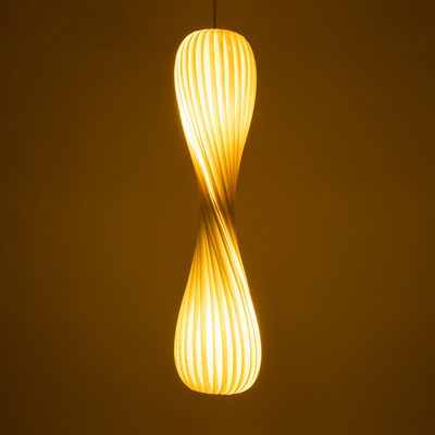 GloboStar® PRAIA 02316 Μοντέρνο Κρεμαστό Φωτιστικό Πλέγμα Δίφωτο 2 x E27 IP20 Μπεζ & Λευκό Ξύλο - Μ25 x Π25 x Υ112cm