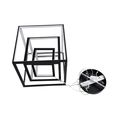 GloboStar® KIBOO-TRIO 60931 Κρεμαστό Φωτιστικό Οροφής Design LED CCT 90W 10350lm 360° AC 220-240V - Εναλλαγή Φωτισμού μέσω Τηλεχειριστηρίου All In One Ψυχρό 6000k+Φυσικό 4500k+Θερμό 2700k Dimmable Μ60 x Π60 x Υ80cm - Μαύρο - 3 Years Warranty