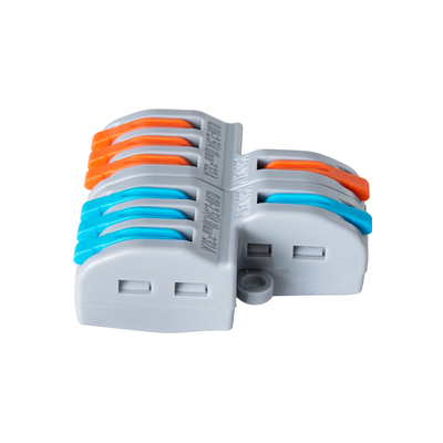 GloboStar® FAST-CONNECT 69914 Διπλή σε Εξαπλή Κλέμα Ταχείας Σύνδεσης & Διακλάδωσης Καλωδίων - 2 x Είσοδοι & 6 x Έξοδοι με Συμβατή Διατομή Καλωδίων 0.08mm² έως 2.5mm² - 250V/4KV 32A Max - Μ3.6 x Π4 x Υ1.5cm - Γκρι με Πορτοκαλί & Μπλε - Πακέτο 5 Τεμαχίων - 5 Years Warranty