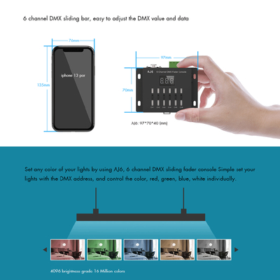GloboStar® 70675 AJ6 SKYDANCE DMX 6 Channel Fader Console - Κονσόλα Φωτισμού 6 Καναλιών DMX DC 5-12V ή 3 x AAA Μπαταρίες - IP20 Μ10 x Π7 x Υ4cm - 5 Years Warranty