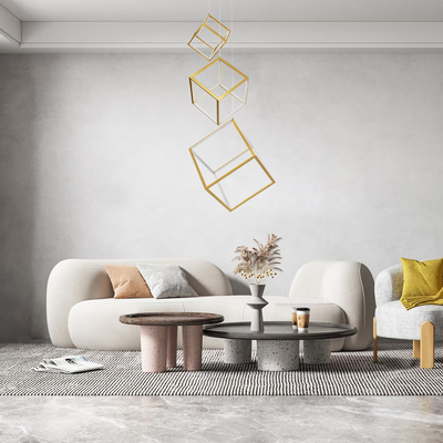 GloboStar® KIBOO-TRIO 60932 Κρεμαστό Φωτιστικό Οροφής Design LED CCT 90W 10350lm 360° AC 220-240V - Εναλλαγή Φωτισμού μέσω Τηλεχειριστηρίου All In One Ψυχρό 6000k+Φυσικό 4500k+Θερμό 2700k Dimmable Μ60 x Π60 x Υ80cm - Χρυσό Πλατίνα - 3 Years Warranty