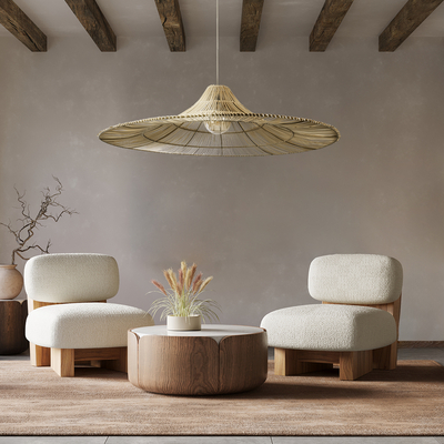 GloboStar® PALERMO 02311 Boho Κρεμαστό Φωτιστικό Πλέγμα Μονόφωτο 1 x E27 IP20 Μπεζ Ξύλο - Μ160 x Π160 x Υ45cm