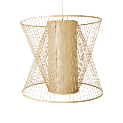 GloboStar® HIBISCUS 01926 Boho Κρεμαστό Φωτιστικό Πλέγμα Μονόφωτο 1 x E27 IP20 Μπεζ Ξύλο - Μ100 x Π100 x Υ90cm