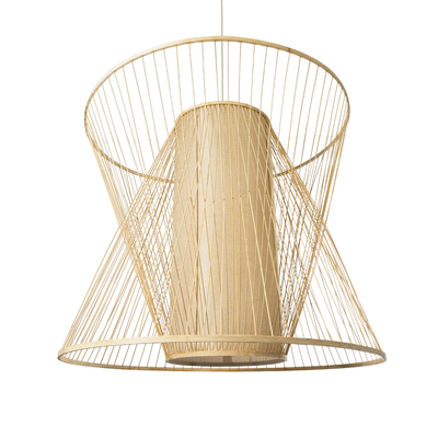 GloboStar® HIBISCUS 01926 Boho Κρεμαστό Φωτιστικό Πλέγμα Μονόφωτο 1 x E27 IP20 Μπεζ Ξύλο - Μ100 x Π100 x Υ90cm