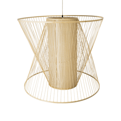 GloboStar® HIBISCUS 01926 Boho Κρεμαστό Φωτιστικό Πλέγμα Μονόφωτο 1 x E27 IP20 Μπεζ Ξύλο - Μ100 x Π100 x Υ90cm