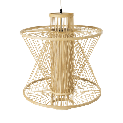 GloboStar® HIBISCUS 01931 Boho Κρεμαστό Φωτιστικό Πλέγμα Μονόφωτο 1 x E27 IP20 Μπεζ Ξύλο - Μ50 x Π50 x Υ60cm