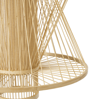 GloboStar® HIBISCUS 01931 Boho Κρεμαστό Φωτιστικό Πλέγμα Μονόφωτο 1 x E27 IP20 Μπεζ Ξύλο - Μ50 x Π50 x Υ60cm