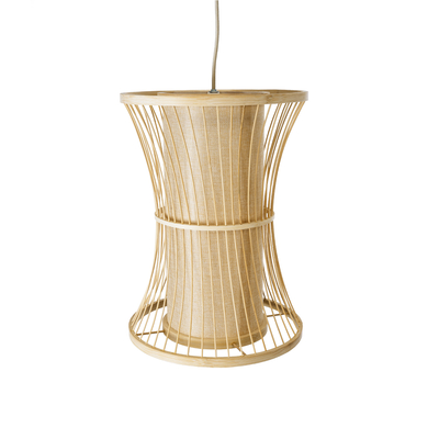 GloboStar® HIBISCUS 01932 Boho Κρεμαστό Φωτιστικό Πλέγμα Μονόφωτο 1 x E27 IP20 Μπεζ Ξύλο - Μ30 x Π30 x Υ40cm