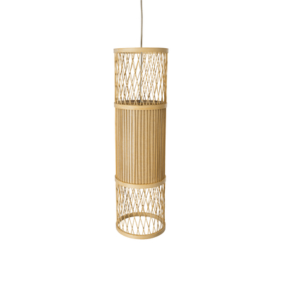 GloboStar® HIBISCUS 01933 Boho Κρεμαστό Φωτιστικό Πλέγμα Μονόφωτο 1 x E27 IP20 Μπεζ Ξύλο - Μ20 x Π20 x Υ70cm