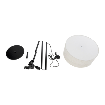 GloboStar® MARIGOLD 02228 Μοντέρνο Επιδαπέδιο Φωτιστικό Τρίφωτο 3 x E27 IP20 Μαύρο Αλουμίνιο με Λευκό Ύφασμα - Μ46 x Π46 x Υ160cm