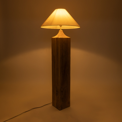 GloboStar® LAFRONTERA 02314 Boho Επιδαπέδιο Φωτιστικό Μονόφωτο 1 x E27 IP20 Καφέ Ξύλο με Μπεζ Ύφασμα - Μ55 x Π55 x Υ140cm