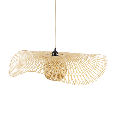 GloboStar® CINNABAR 01837 Boho Κρεμαστό Φωτιστικό Πλέγμα Μονόφωτο 1 x E27 IP20 Μπεζ Ξύλο - Μ75 x Π75 x Υ21cm