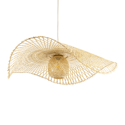 GloboStar® CINNABAR 01838 Boho Κρεμαστό Φωτιστικό Πλέγμα Μονόφωτο 1 x E27 IP20 Μπεζ Ξύλο - Μ100 x Π100 x Υ21cm