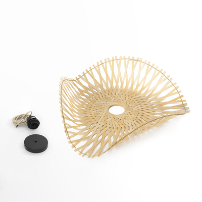 GloboStar® MELEMELE 01839 Boho Κρεμαστό Φωτιστικό Πλέγμα Μονόφωτο 1 x E27 IP20 Μπεζ Ξύλο - Μ35 x Π35 x Υ4cm