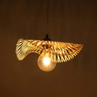 GloboStar® MELEMELE 01839 Boho Κρεμαστό Φωτιστικό Πλέγμα Μονόφωτο 1 x E27 IP20 Μπεζ Ξύλο - Μ35 x Π35 x Υ4cm