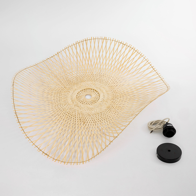 GloboStar® MELEMELE 01842 Boho Κρεμαστό Φωτιστικό Πλέγμα Μονόφωτο 1 x E27 IP20 Μπεζ Ξύλο - Μ100 x Π100 x Υ12cm